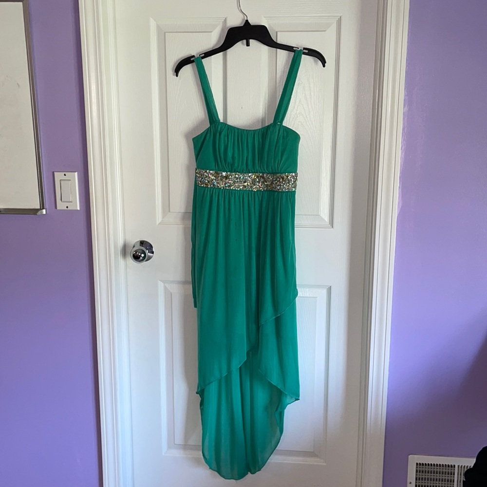 Sea green asymmetrical high/low homecoming dress